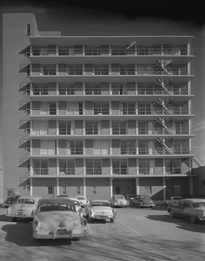First side of: Exterior of the Goodall Wooten Dorm, a photograph available in the The Portal to Texas History